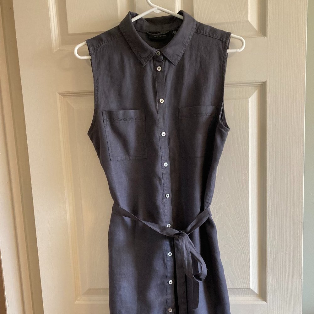 Charcoal Grey Sleeveless Linen Dress - EUC